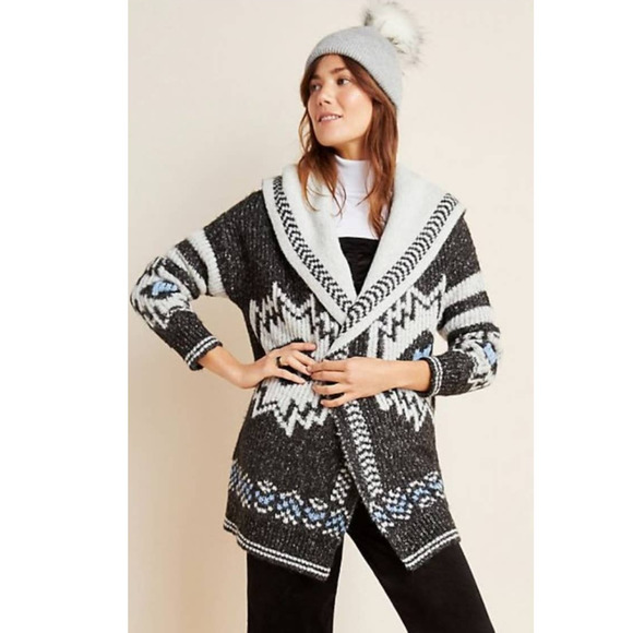 Anthropologie Sweaters - New Anthropologie Nia Geometric Cardigan $150 SMALL Charcoal Gray